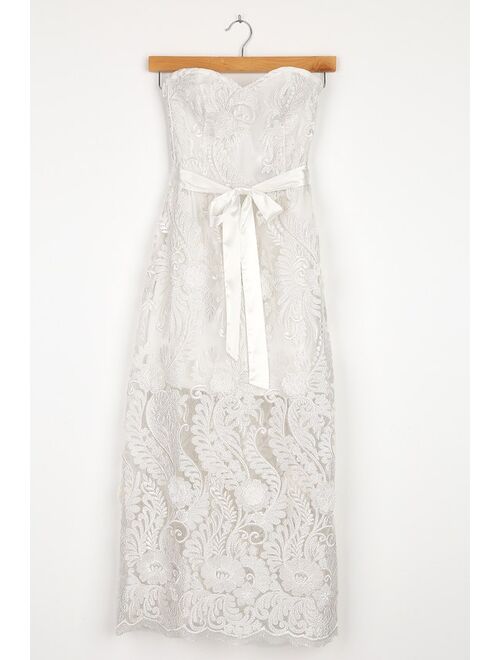 Lulus Be My Someone White Floral Embroidered Strapless Midi Dress