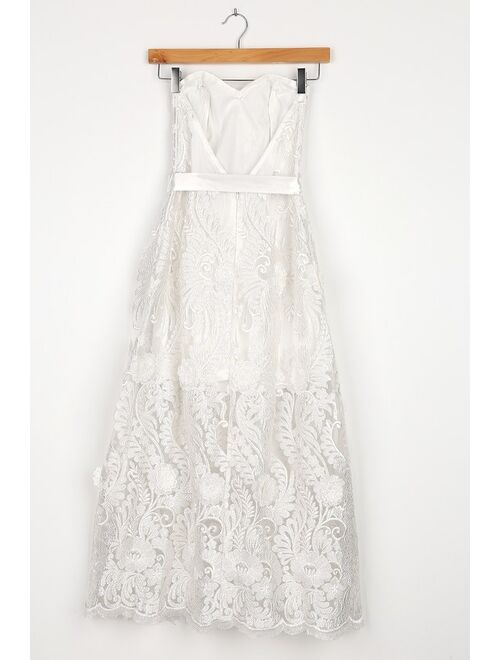 Lulus Be My Someone White Floral Embroidered Strapless Midi Dress