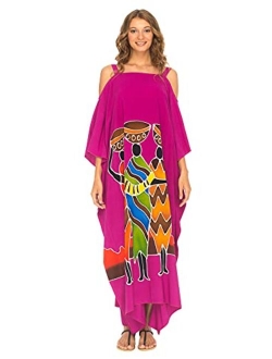 SHU-SHI Womens Kaftan Maxi Dress Cold Shoulder Casual Long Beach Cover Up Plus Size Caftan