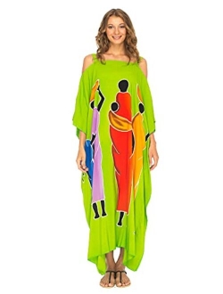 SHU-SHI Womens Kaftan Maxi Dress Cold Shoulder Casual Long Beach Cover Up Plus Size Caftan