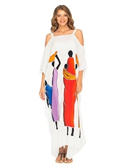 SHU-SHI Womens Kaftan Maxi Dress Cold Shoulder Casual Long Beach Cover Up Plus Size Caftan