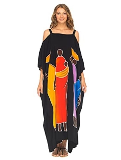 SHU-SHI Womens Kaftan Maxi Dress Cold Shoulder Casual Long Beach Cover Up Plus Size Caftan