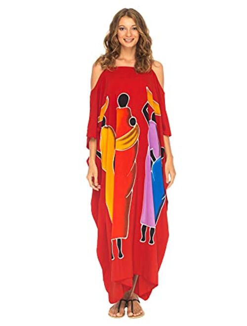 SHU-SHI Womens Kaftan Maxi Dress Cold Shoulder Casual Long Beach Cover Up Plus Size Caftan