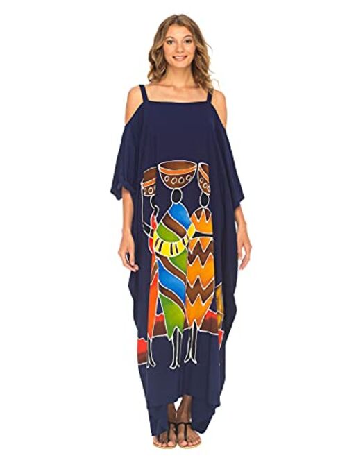 SHU-SHI Womens Kaftan Maxi Dress Cold Shoulder Casual Long Beach Cover Up Plus Size Caftan