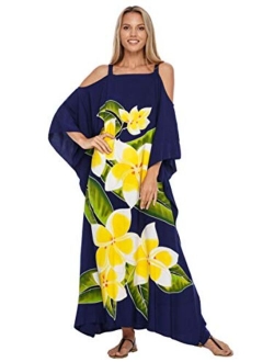 SHU-SHI Womens Kaftan Dress Maxi Beach Cover Up Cold Shoulder Plus Size Caftan Floral Coverup