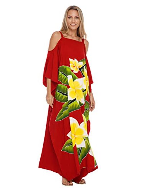 SHU-SHI Womens Kaftan Dress Maxi Beach Cover Up Cold Shoulder Plus Size Caftan Floral Coverup