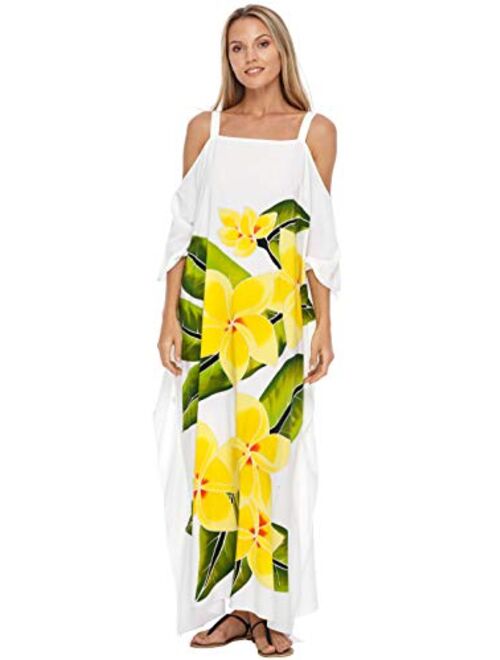 SHU-SHI Womens Kaftan Dress Maxi Beach Cover Up Cold Shoulder Plus Size Caftan Floral Coverup