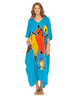 SHU-SHI Womens Long Kaftan Dress Beach Maxi Cover Up Casual Plus Size Dresses Coverup