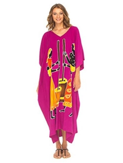 SHU-SHI Womens Long Kaftan Dress Beach Maxi Cover Up Casual Plus Size Dresses Coverup