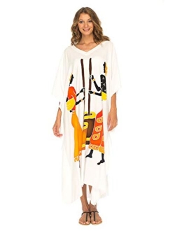 SHU-SHI Womens Long Kaftan Dress Beach Maxi Cover Up Casual Plus Size Dresses Coverup