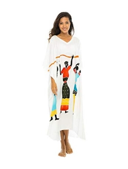 Back From Bali Womens Long African Print Beach Swim Suit Cover Up Caftan Poncho