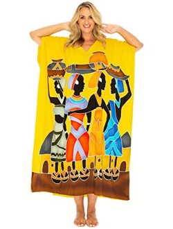 Back From Bali Womens Long African Print Beach Swim Suit Cover Up Caftan Poncho