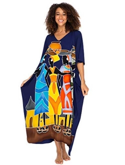 Back From Bali Womens Long African Print Beach Swim Suit Cover Up Caftan Poncho