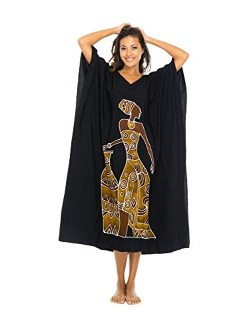 Back From Bali Womens Long African Print Beach Swim Suit Cover Up Caftan Poncho