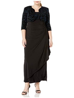 Women's Plus-Size Lace Bolero Jacket Dress with Side Ruched Skirt