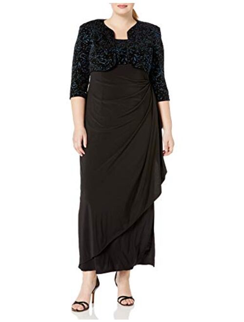 Alex Evenings Women's Plus-Size Lace Bolero Jacket Dress with Side Ruched Skirt