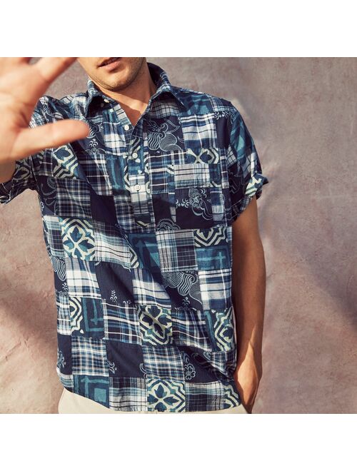 J.Crew Short-sleeve Indian madras popover in indigo-dyed patchwork