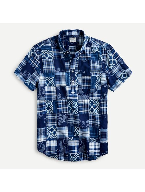 J.Crew Short-sleeve Indian madras popover in indigo-dyed patchwork