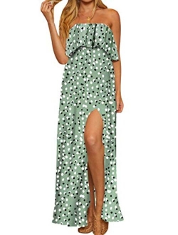 STYLE DOME Off The Shoulder Maxi Long Ruffle Boho Sexy Casual Side Split Sundresses