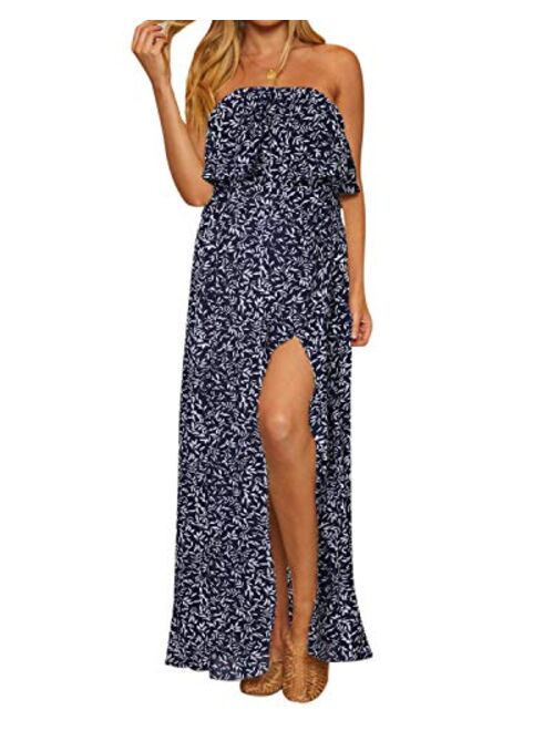 STYLE DOME Off The Shoulder Maxi Long Ruffle Boho Sexy Casual Side Split Sundresses