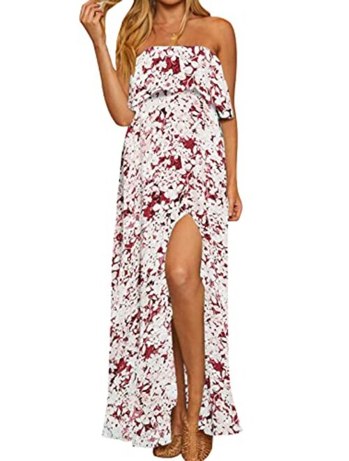 STYLE DOME Off The Shoulder Maxi Long Ruffle Boho Sexy Casual Side Split Sundresses