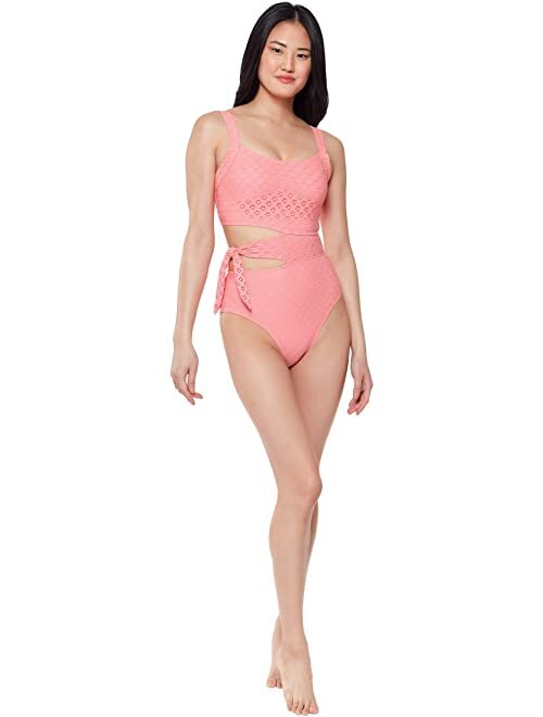 Jessica Simpson Sweet Tooth Solids Asymmetric Tied One-Piece