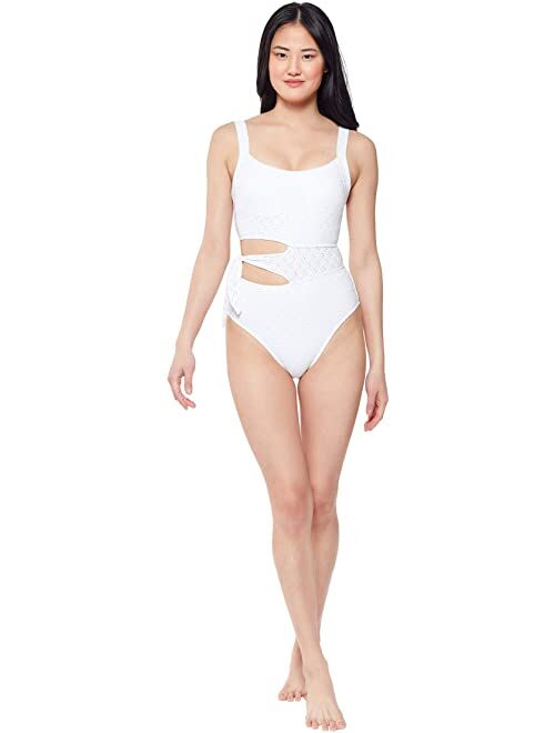 Jessica Simpson Sweet Tooth Solids Asymmetric Tied One-Piece