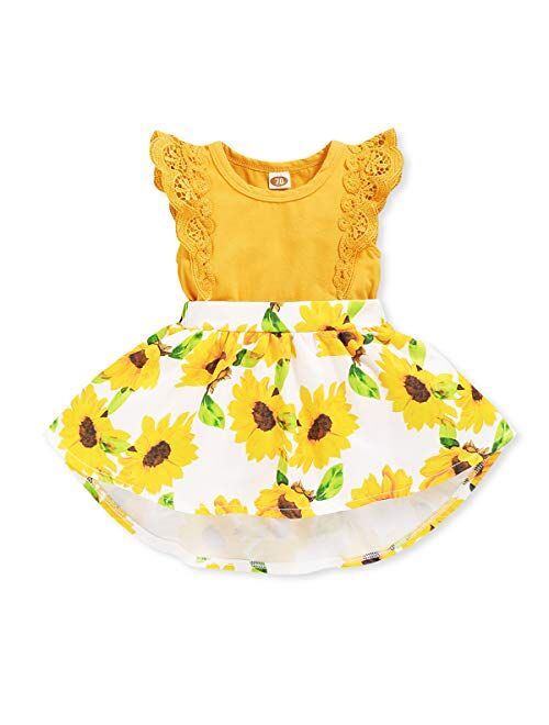 PROBABY Toddler Baby Girl Dress Infant Floral Ruffle Sleeve Romper Dress Newbron Baby Girl Clothes Outfit