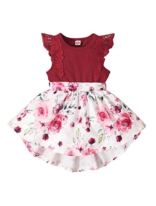 PROBABY Toddler Baby Girl Dress Infant Floral Ruffle Sleeve Romper Dress Newbron Baby Girl Clothes Outfit