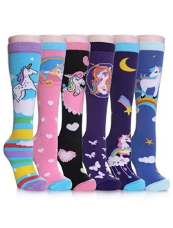 SDBING 3-12 Years Old Girls Knee High Socks Kids Cute Funny Animal Pattern Long Boot Socks 6 Pairs