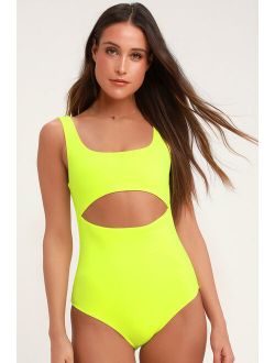 Lightning Bolt Neon Yellow One-Piece Swimsuit