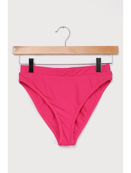 Lulus Always Shining Hot Pink High-Waisted Bikini Bottom