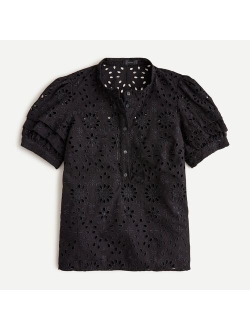 Puff-sleeve popover top in eyelet