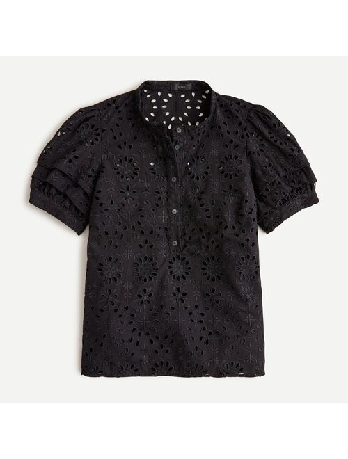 J.Crew Puff-sleeve popover top in eyelet