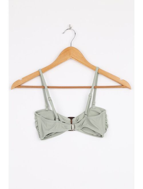 Lulus Stay Current Sage Green Ribbed Buckle Bikini Top