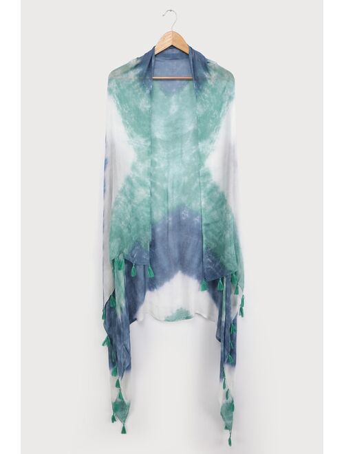 Lulus Feel the Groove Green Multi Tie-Dye Print Swim Cover-Up Scarf