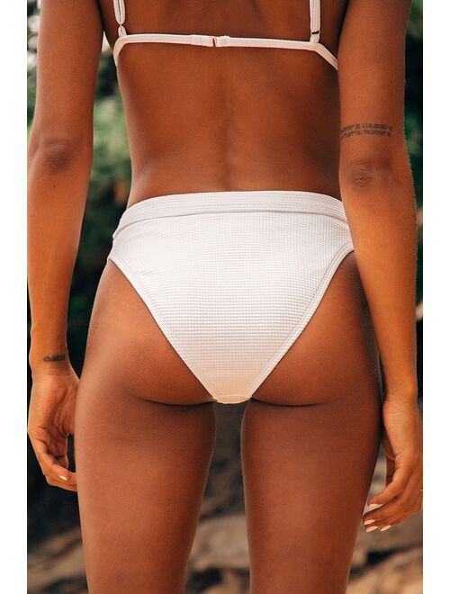 Lulus Turn the Tide White Waffle Knit High-Rise Bikini Bottoms