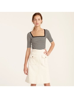 Perfect-fit elbow-sleeve squareneck T-shirt in stripe