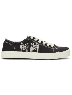 Black Canvas Embroidery Tabi Sneakers