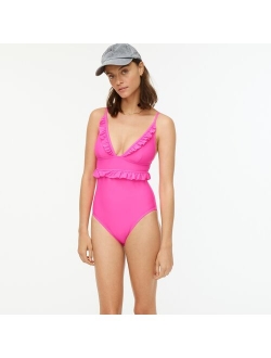 Ruffle deep-V one-piece swimsuit