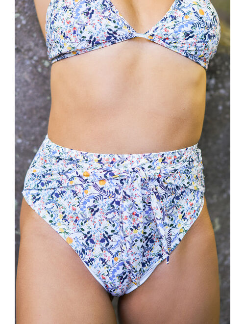 VYB Senorita White Multi Floral Print Tie-Front Bikini Bottom