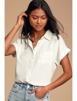 Blythe White Short Sleeve Button-Up Top