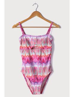 From the Shore Pink Multi Print Cutout One-Piece Swimsuit