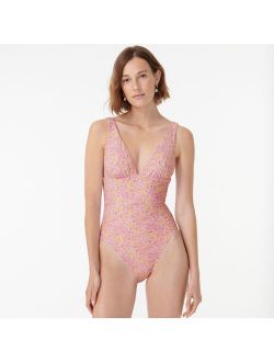 Eco plunge V-neck one-piece in beach paisley