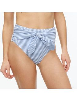 High-cut tie-waist bikini bottom in classic seersucker