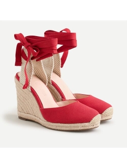 Round-toe canvas espadrille wedges