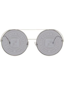 Silver Round Logo Aviator Sunglasses