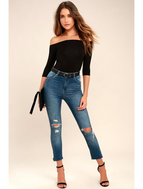 Lulus Upstage Black Off-the-Shoulder Top