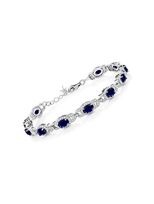 Gem Stone King 925 Sterling Silver Blue Sapphire Women's Tennis Bracelet, 9.71 Cttw, Gemstone Birthstone, 7 Inch with 1 Inch Extender