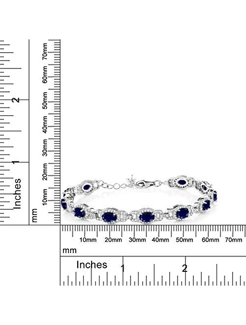 Gem Stone King 925 Sterling Silver Blue Sapphire Women's Tennis Bracelet, 9.71 Cttw, Gemstone Birthstone, 7 Inch with 1 Inch Extender